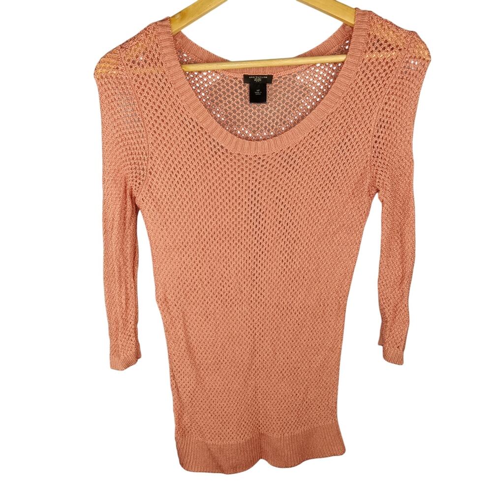 Ann Taylor Salmon Open Knit Sweater Petite Medium